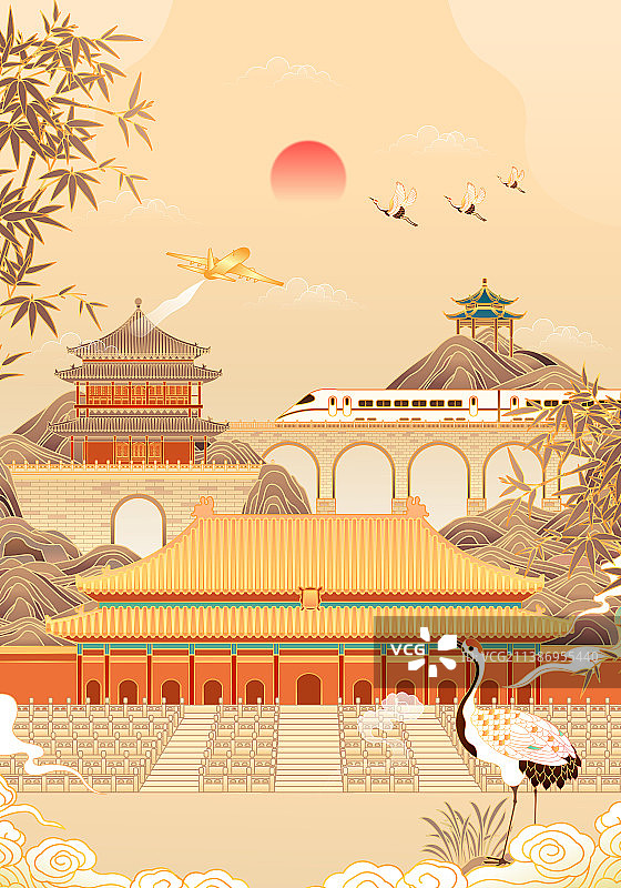 复古中国风传统与现代矢量插画图片素材
