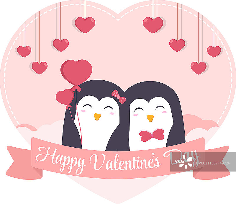可爱情侣动物企鹅情人节快乐图片素材