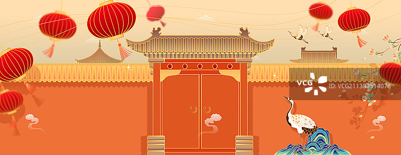 古风北京建筑新年插画图片素材