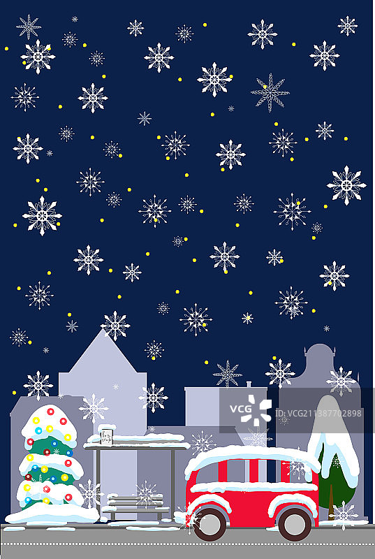 小镇明信片雪夜在城市平的风格图片素材