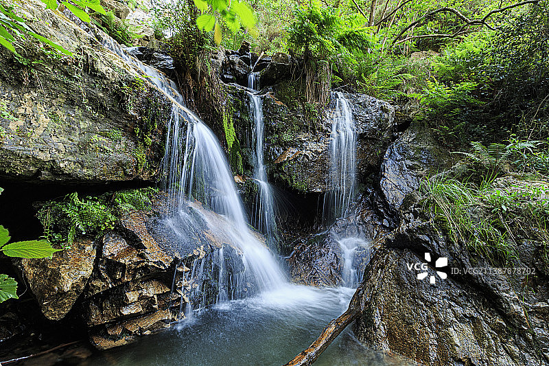 森林瀑布的风景，吉普斯寇阿，西班牙图片素材