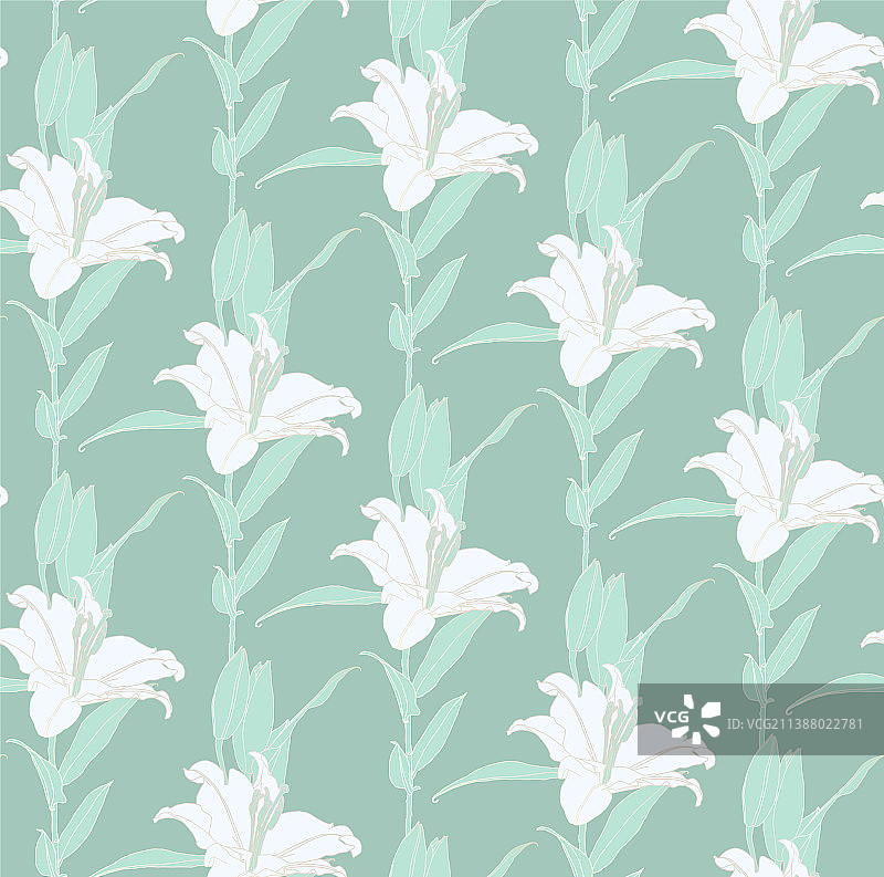 花朵无缝图案的白色和薄荷绿色图片素材