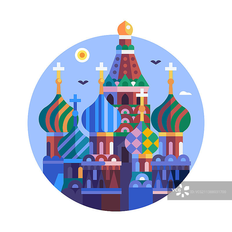 带有圣巴兹尔大教堂的莫斯科旅游标志图片素材