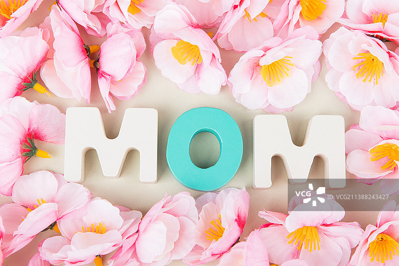 花丛里的英文单词MOM妈妈母亲节图片素材