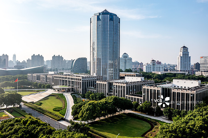 上海浦东新区人民政府航拍图片素材