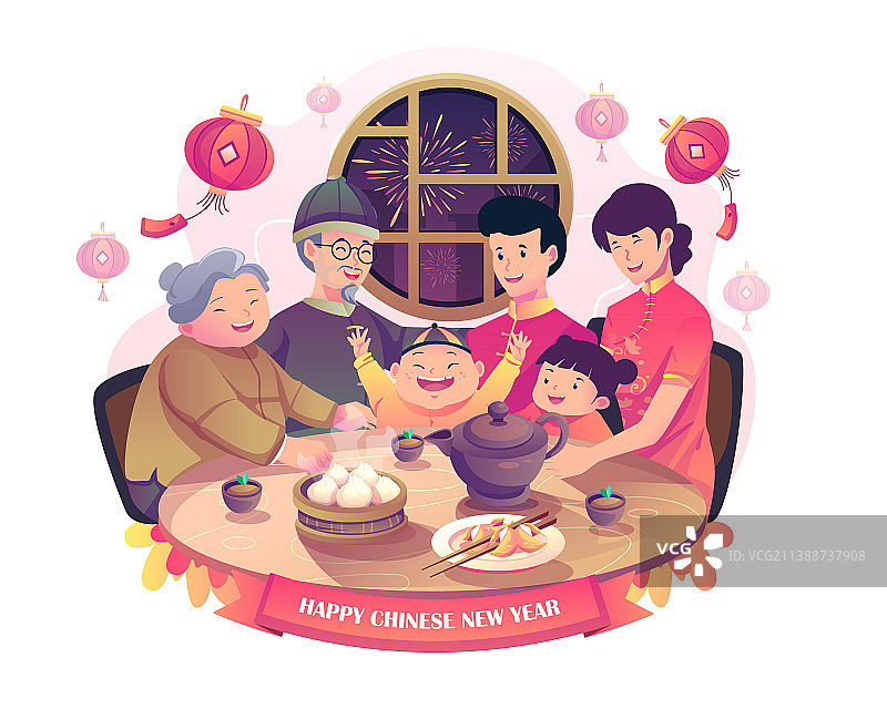 幸福的亚洲家庭聚会在一起图片素材