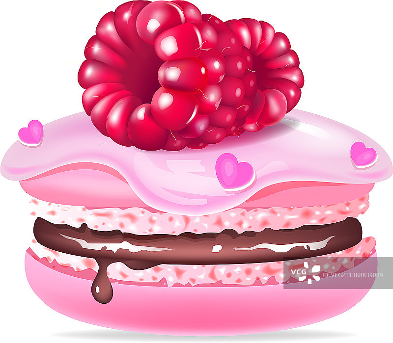 马卡龙奶油甜点与树莓逼真图片素材