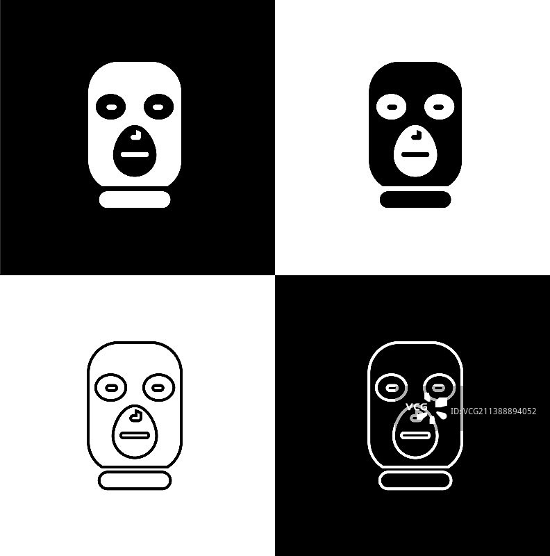 设置盗贼面具图标隔离在黑色和白色图片素材
