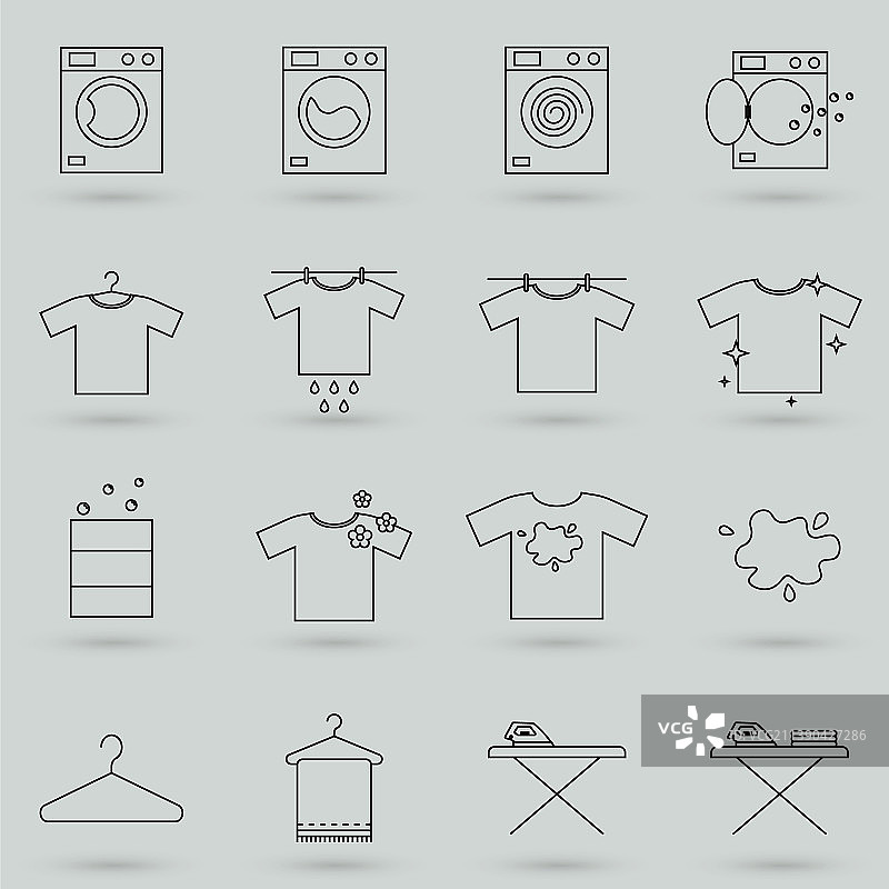 简单的洗衣房相关行图标集合包含图片素材