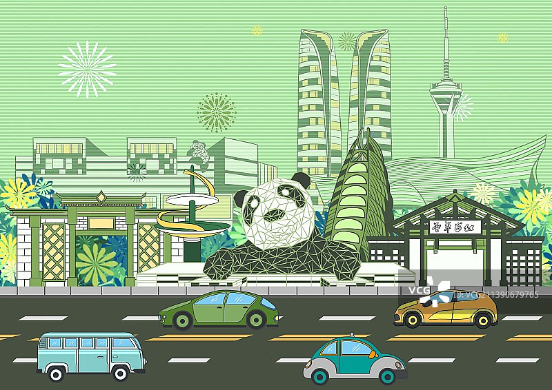成都城市地标建筑背景插画图片素材