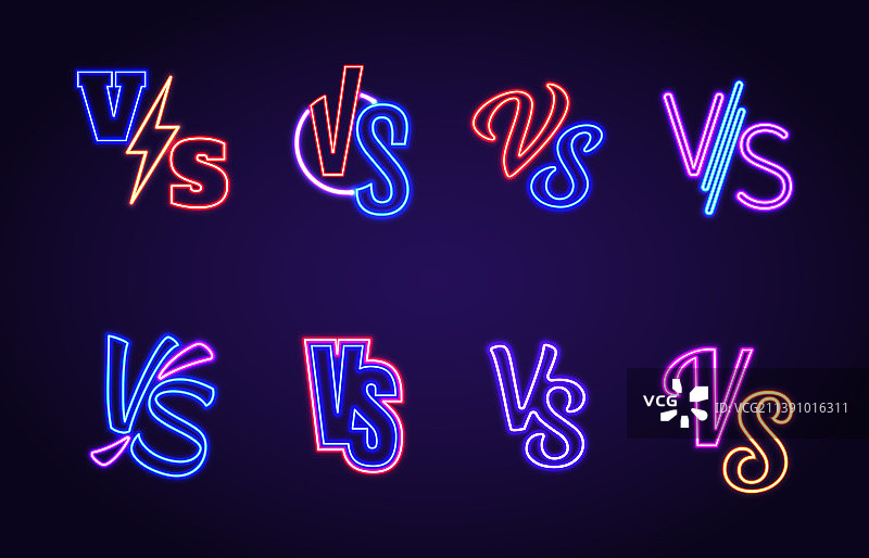 与logo发光的霓虹灯标志vs游戏战斗图片素材