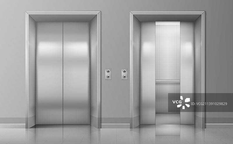 门电梯逼真的开放式镀铬金属办公室图片素材