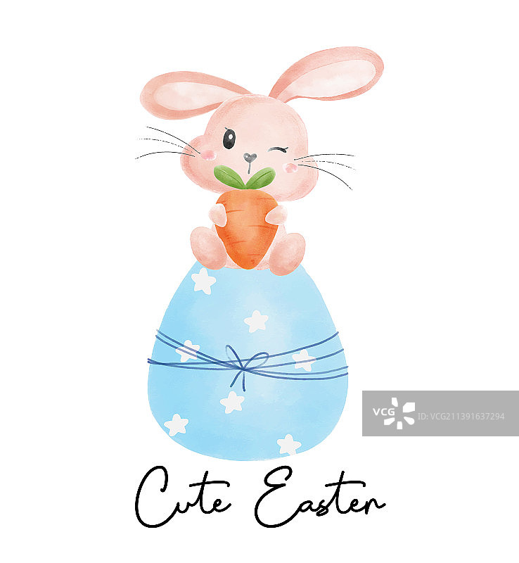 可爱的小兔兔女孩微笑着抱着胡萝卜坐着图片素材