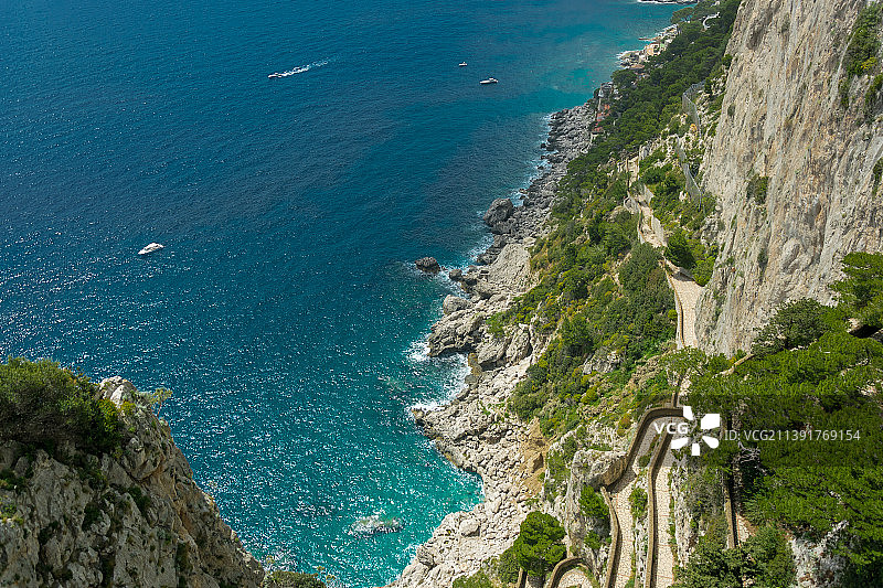 高角度的看法，海岸，卡普里，那不勒斯，意大利图片素材