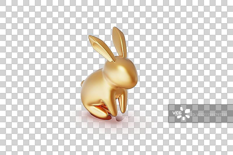 黄金兔子三维插画图片素材