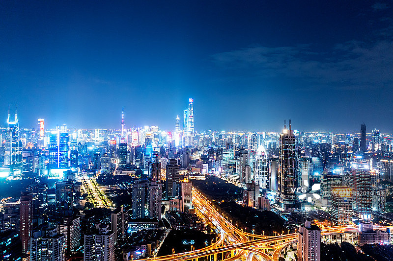 上海城市建筑风光夜景航拍图片素材