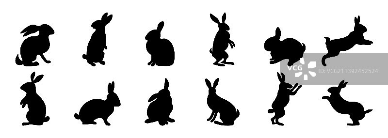 11兔剪影卡通动物春天在图片素材