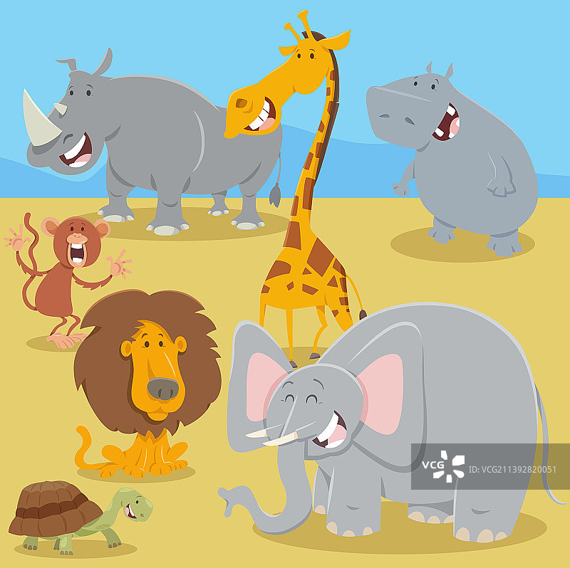 卡通快乐野生动物角色组图片素材