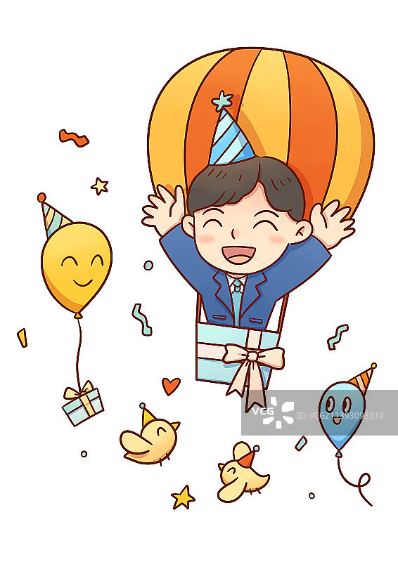男孩热气球生日庆祝插画图片素材