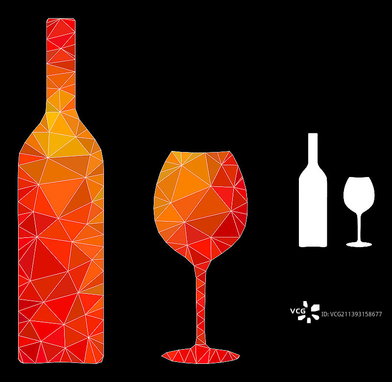 低聚葡萄酒玻璃器皿图标与橙色图片素材