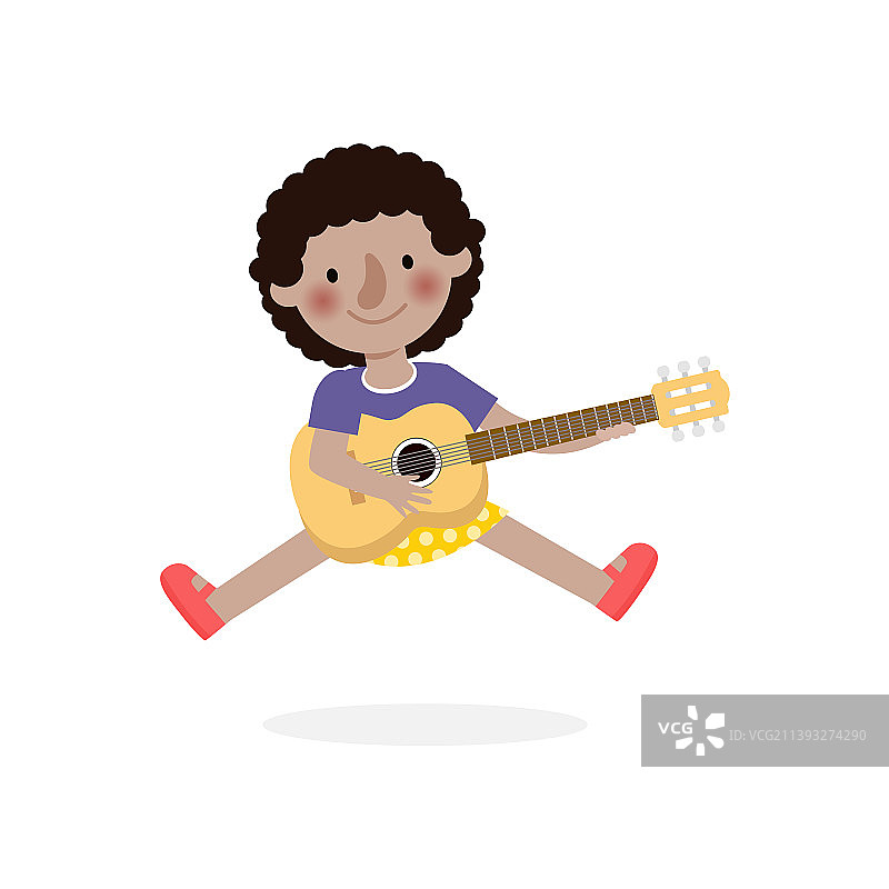 可爱的孩子跳着吉他玩着快乐的孩子图片素材