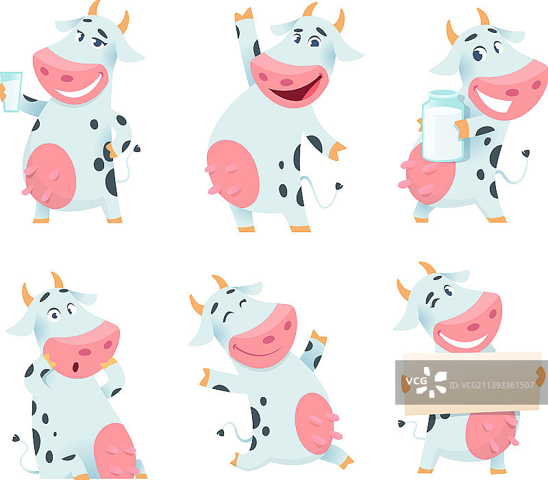 奶牛动物卡通农场人物吃和图片素材