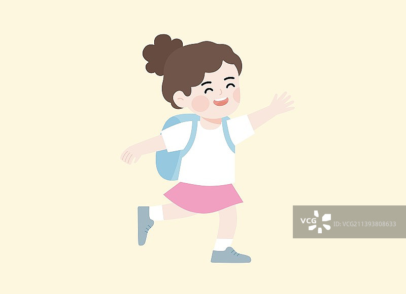 背书包的女孩开心的奔跑图片素材
