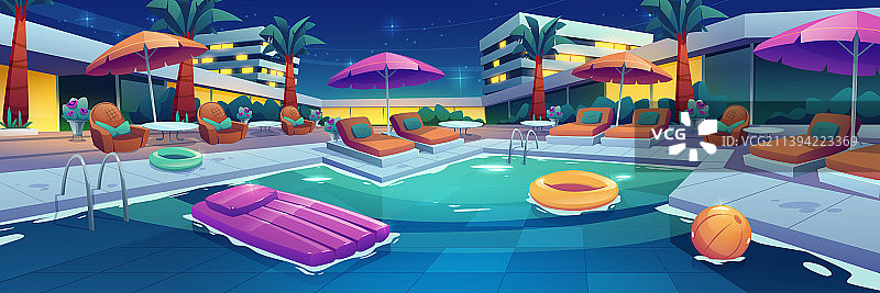 豪华水疗酒店，配有夜间游泳池图片素材