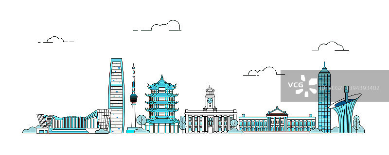 武汉城市风光线条风矢量插画图片素材