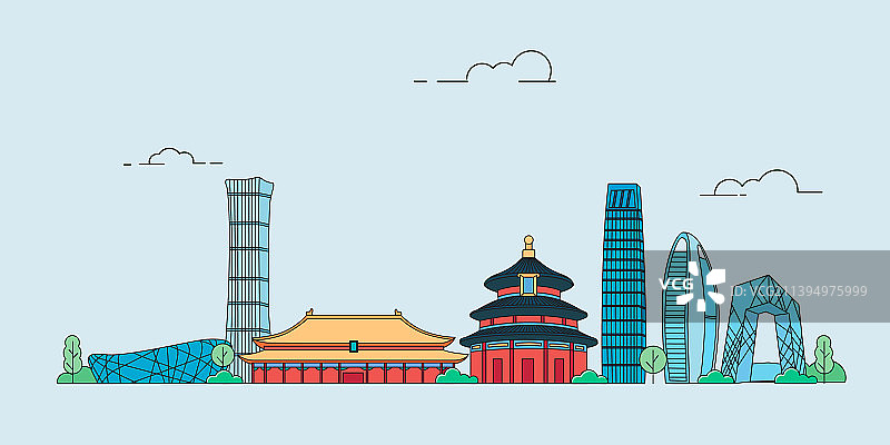 北京城市风光线条风矢量插画图片素材