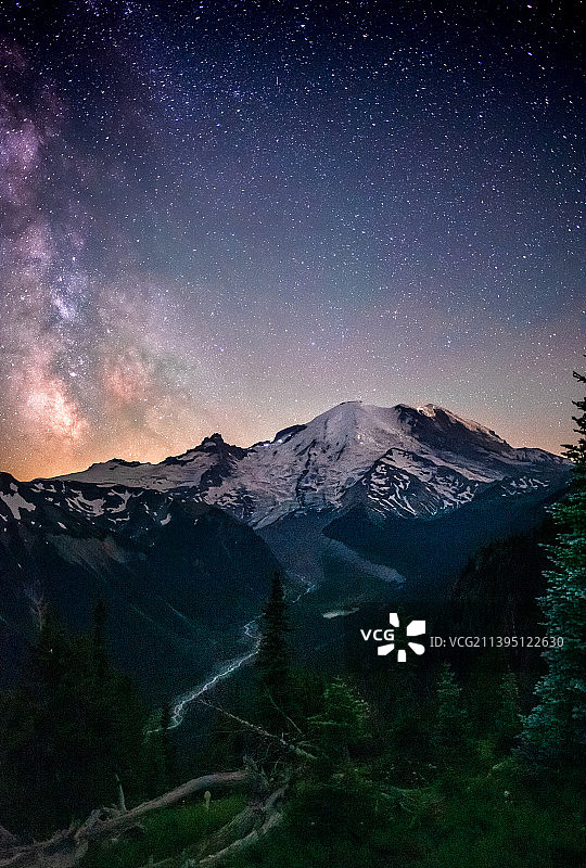 美国，美国，山在夜晚对着天空的风景图片素材