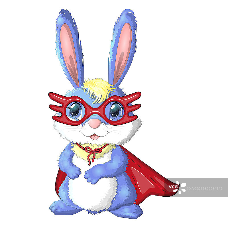 穿着红色斗篷的卡通兔兔超级英雄图片素材