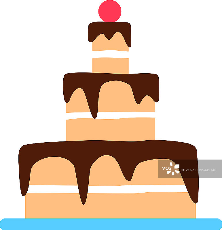 巧克力分层蛋糕与草莓平面图标图片素材
