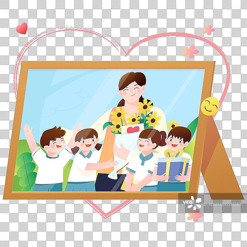老师和儿童庆祝教师节合影矢量插画元素图片素材