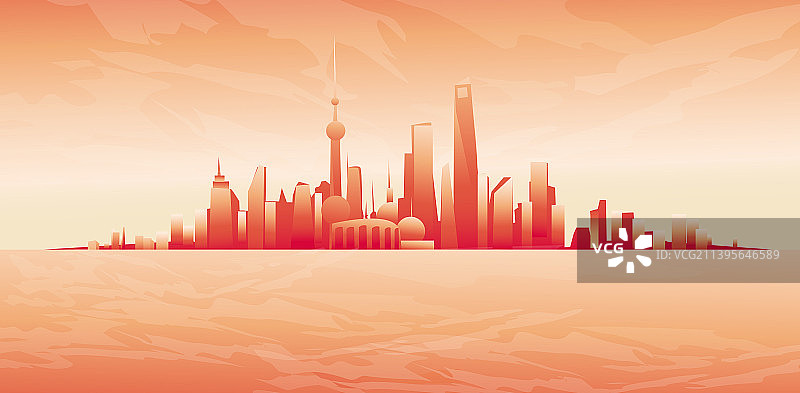 红色的中国上海城市屹立在海上的壮美矢量图图片素材