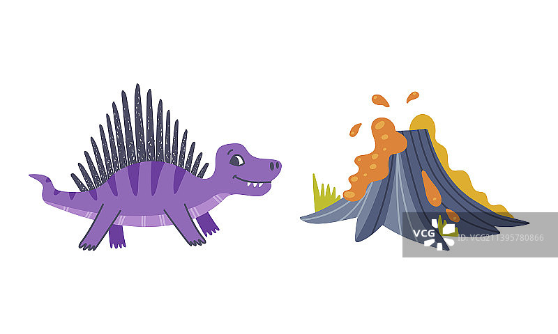 有趣的恐龙作为可爱的史前生物和图片素材