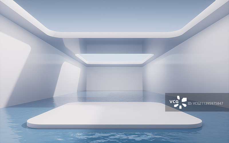 现代建筑室内水面空间3D渲染图片素材
