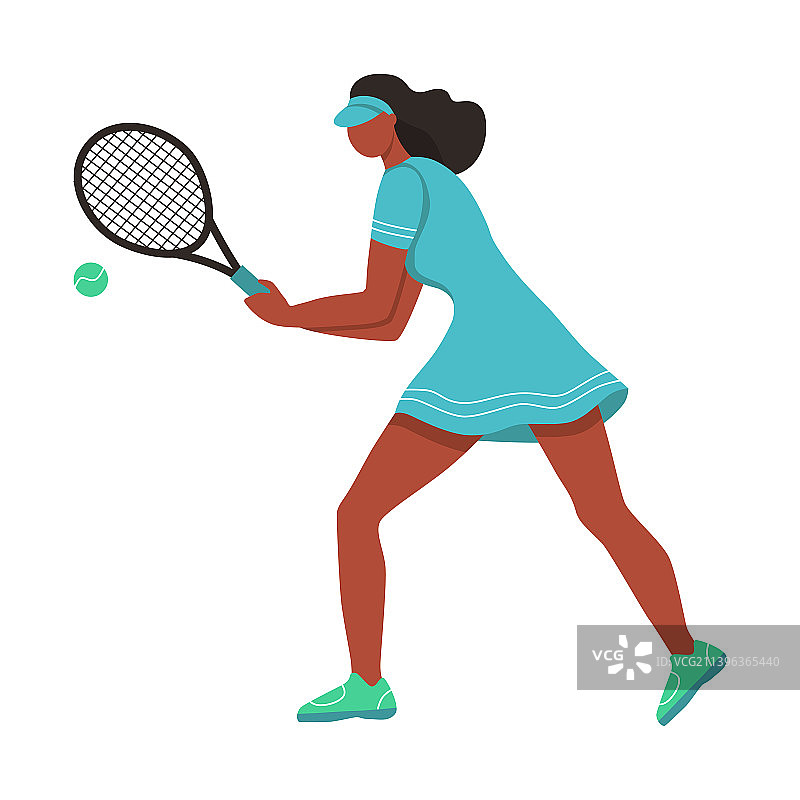 一个打网球的年轻女子是个扁平的人物图片素材