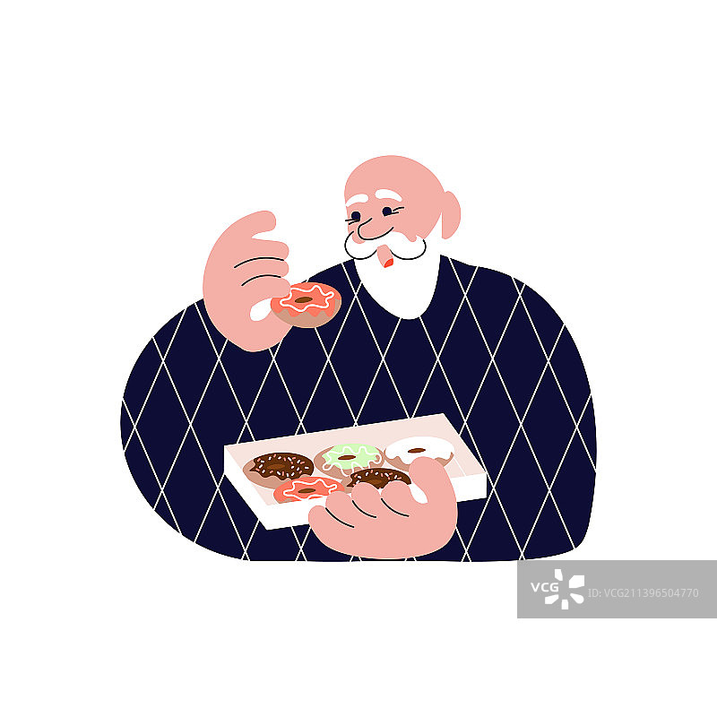 老年男子吃甜甜圈男性爱吃甜食隔离图片素材