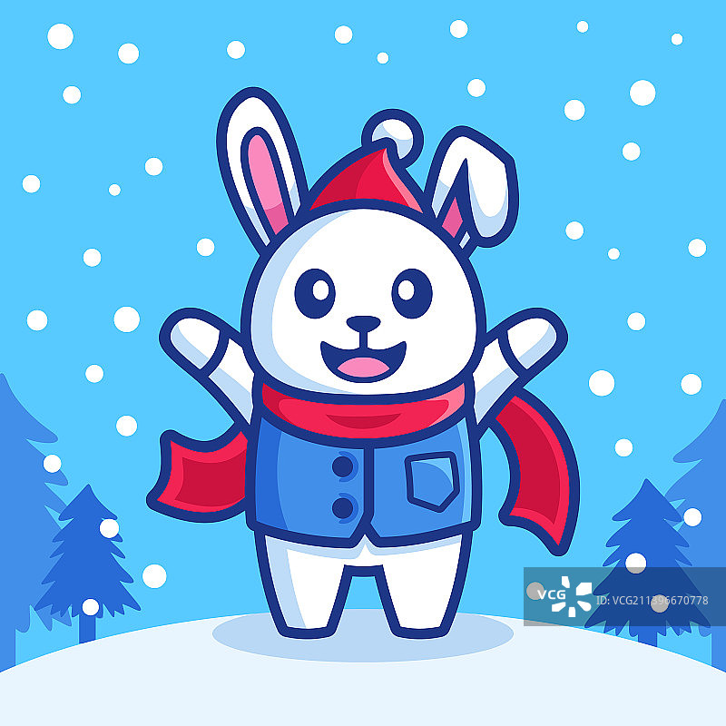 快乐兔在下雪的冬天图片素材