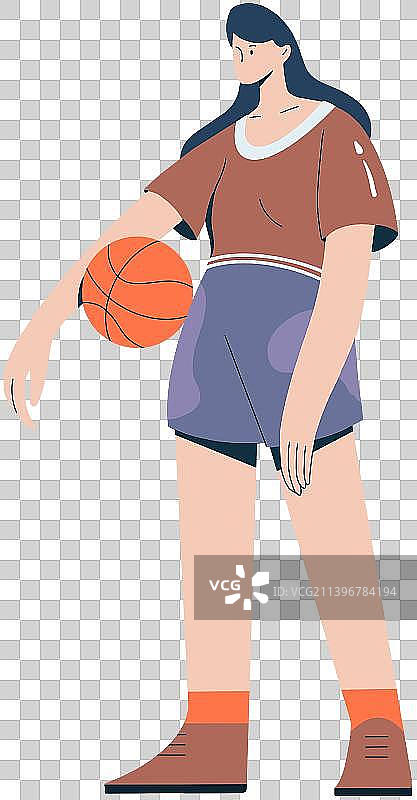 运动篮球女孩扁平插画元素图片素材