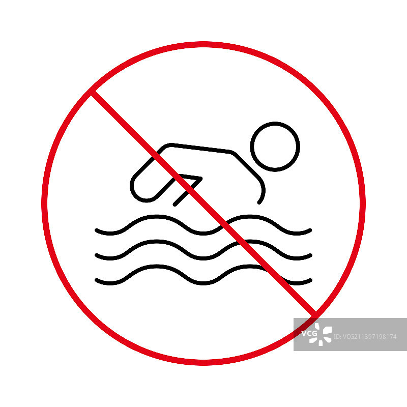 警告标志禁止游泳区黑线图标图片素材