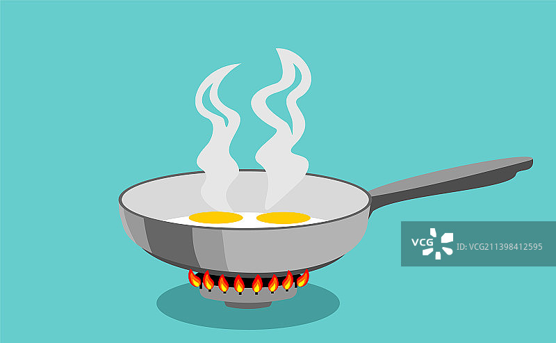 煎蛋是在煤气灶的煎锅里煮的图片素材