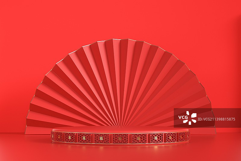 三维渲染插图传统节日红色背景图片素材