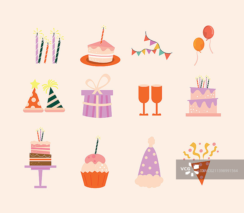 12个生日快乐图标图片素材