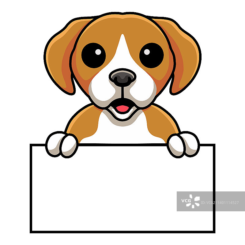 可爱的小比格尔卡通狗拿着空白的标志图片素材