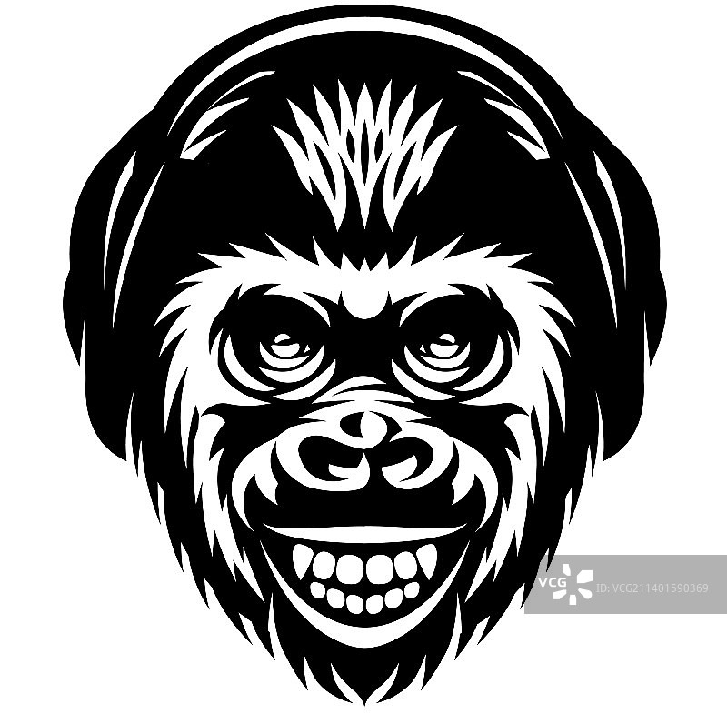猴头模板带着耳机和微笑图片素材