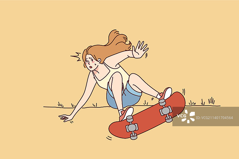 女人骑着溜冰鞋跌倒在街上图片素材