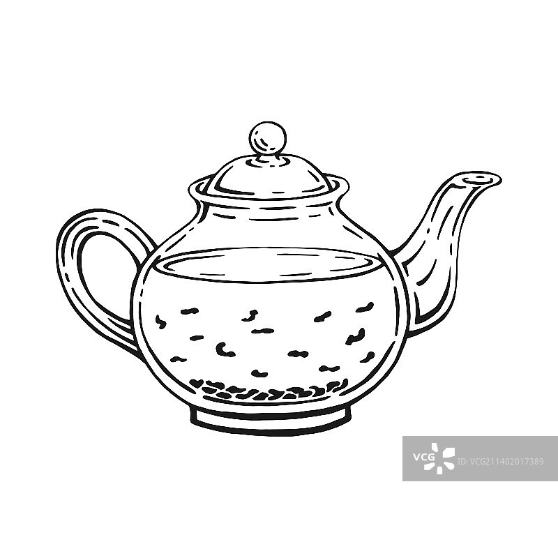 白色背景手绘茶壶图片素材
