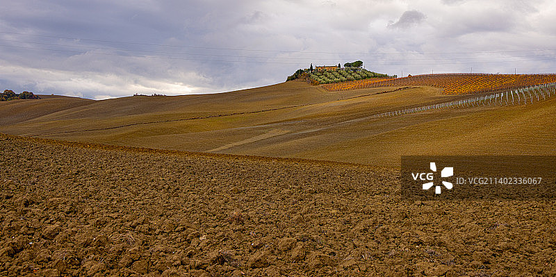 典型的托斯卡纳风景——色彩斑斓的乡村田野和丘陵图片素材